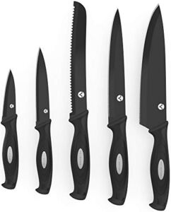 Vremi 10 Piece Black Knife Set – 5 Kitchen Knives with 5 Knife Sheath Covers – Chef Knife Sets with Carving Serrated Utility Chef’s and Paring Knives – Magnetic Knife Set with Matching Black Case