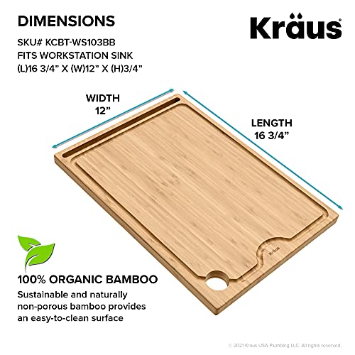 Kraus KCBT-WS103BB Solid Bamboo Cutting Board with Mobile Device Holder for Workstation Kitchen Sink (16 3/4 in. x 12 | The Storepaperoomates Retail Market - Fast Affordable Shopping