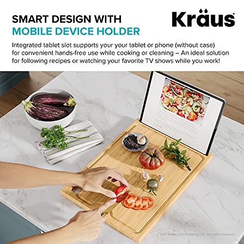 Kraus KCBT-WS103BB Solid Bamboo Cutting Board with Mobile Device Holder for Workstation Kitchen Sink (16 3/4 in. x 12 | The Storepaperoomates Retail Market - Fast Affordable Shopping