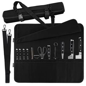 Chef Knife Bag With 24 Slots Canvas Cutlery Knives Holders Protectors,Home Kitchen Travel Cooking Tools,Portable Knife Roll Storage Bag Chef Case for Camping or Working with Adjustable Shoulder Strap