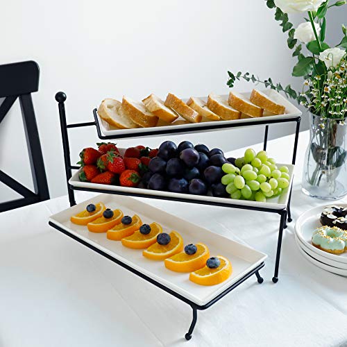 Sweese 731.101 3 Tiered Serving Stand, Foldable Rectangular Food Display Stand with White Porcelain Platters – Serving Trays, Dessert Display Server for Brithday Party, Valentine’s Day and Events | The Storepaperoomates Retail Market - Fast Affordable Shopping