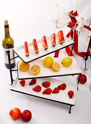 Sweese 731.101 3 Tiered Serving Stand, Foldable Rectangular Food Display Stand with White Porcelain Platters – Serving Trays, Dessert Display Server for Brithday Party, Valentine’s Day and Events | The Storepaperoomates Retail Market - Fast Affordable Shopping
