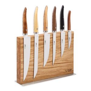 Laguiole en Aubrac Cuisine Gourmet Stainless Fully Forged Steel Made In France Complete 7 Piece Premium Kitchen Knife Magnetic Block Set With Mixed Wood Handles