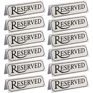 Juvale 12 Pack Small Metal Reserved Table Signs for Restaurants, Dinner Parties, and Banquets, Etched Silver Design (4.7 x 1.5 in)