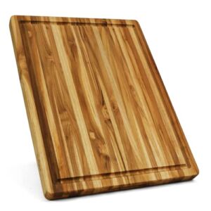 BEEFURNI Teak Wood Cutting Board with Juice Groove Hand Grip, Wooden Cutting Boards for Kitchen Medium, Chopping Board Wood, Gifts for Mom, Gifts for Dad,1 Year Warranty (M, 20 x 15 x 1.25 inches)