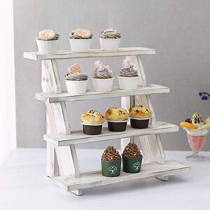 MyGift 4-Tier Display Stand – Whitewashed Wood Collectible Stair Shelf Retail Riser, Cupcake Dessert Stand