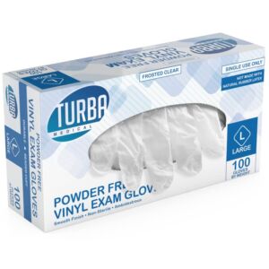 TURBA Clear Latex-Free Disposable Gloves – 100 Ct. Single-Use Powder-Free Vinyl Gloves – Non-Latex Gloves for Cleaning, Sanitary Gloves for Medical Examination, & Food-Safe Cooking Gloves, Large