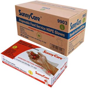 10000PCS SunnyCare #9903 Poly Disposable HDPE Food Service Glove ;500pcs/box;20boxes Size: Large
