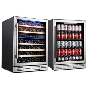 Kalamera 24″ Wine Cooler Refrigerator – Beverage Cooler – 46 Bottle Dual Zone & 154 Cans Beverage Cooler Built-in or Freestanding Fridge