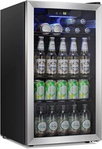 Antarctic Star Beverage Refrigerator Cooler -120 Can Mini Fridge Glass Door for Soda Beer or Wine Constant Glass Door Small Drink Dispenser Clear Front Door for Home, Bar 3.2cu.ft (Black)