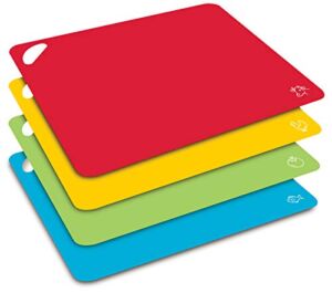 Flexible Plastic Cutting Board Mats, Heavy Duty Extra Thick 2mm, Set of 4, Color Coded with Food Icons, Textured Underside by Better Kitchen Products
