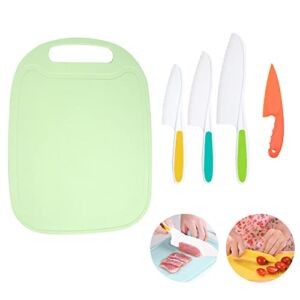 4 Pieces Kids Kitchen Knife Include Kids Knife Cutting Board Cooking Knives Serrated Edges Toddler Knife Safe Knives Kids Plastic Knife for Kitchen