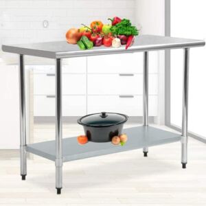 FLL Stainless Steel Work Table Kitchen Prep Table 24×48 Inches NSF Certified Metal Commercial Kitchen Utility Table with Undershelf fo Silver 24inchX48inch