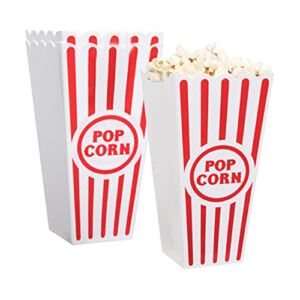 Novelty Place Plastic Red White Striped Classic Popcorn Containers for Movie Night – 7.8 inch Tall x 3.8 inch Square (4 Pack)
