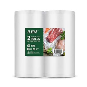 ILEN Vacuum Sealer Bags 2 pack 8”x50′ (total 100 feet) Rolls Heavy Duty BPA Free for Food Saver, Sous Vide, Meal Prep