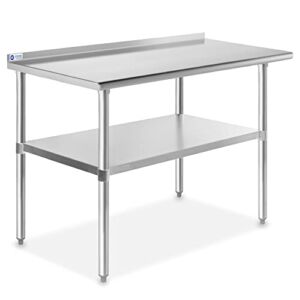 GRIDMANN Stainless Steel Kitchen Prep Table 48 x 24 Inches with Backsplash & Under Shelf, NSF Commercial Work Table for Restaurant and Home