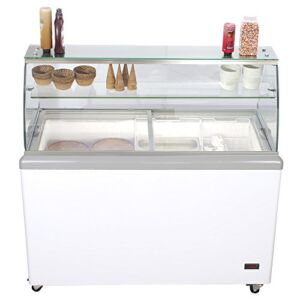 Chef’s Exclusive Commercial 8 Flavor Frost Free Ice Cream Dipping Cabinet Case Sub Zero Freezer 14 Cubic Feet Including Skirts Displays 8 Tubs and Stores 6 Additional, 52 Inch Wide, White