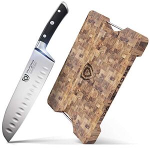 The Dalstrong Lionswood End-Grain Teak Cutting & Serving Board Bundled with The Gladiator Series 7″ Santoku Knife