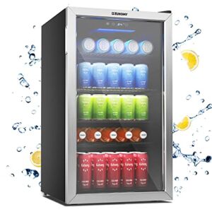 Euhomy Beverage Refrigerator and Cooler, 110 Can Mini fridge with Glass Door, Small Refrigerator with Adjustable Shelves for Soda Beer or Wine, Perfect for Home/Bar/Office