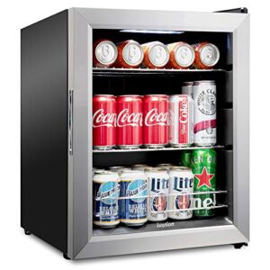 Ivation 62 Can Beverage Refrigerator | Freestanding Ultra Cool Mini Drink Fridge | Beer, Cocktails, Soda, Juice Cooler for Home & Office | Reversible Glass Door & Adjustable Shelving – Stainless Steel