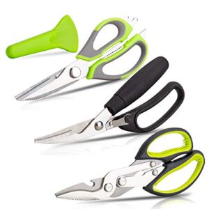 KOTTO 3 Pack Kitchen Scissors SET – Heavy Duty Kitchen Shears – for Chicken, Poultry, Fish and Food Cutting – Rustproof Stainless Steel – Dishwasher Safe – Black and Green