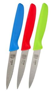 Kitchen Knife 3-Piece Set – 4 inches – Steak and Vegetable Knife – Razor Sharp Pointed Tip, Serrated Edge – Color Coded Kitchen Tools by The Kosher Cook