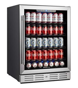 Kalamera 24 inch Beverage Refrigerator – 154 Cans Capacity Beverage Cooler- Fit Perfectly into 24″ Space Built in Counter or Freestanding – for Soda, Water, Beer or Wine -with Blue Interior Light