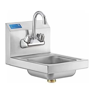 12″ x 16″ Stainless Steel Hand Sink | Commercial Wall Mount Hand Basin with Gooseneck Faucet, Strainer, Back Splash | NSF Certified | Perfect for Restaurants, Bars, Stores, Kitchen and More