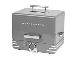 Nostalgia Extra Large Diner-Style Steamer 24 Hot Dogs and 12 Bun Capacity, Perfect For Breakfast Sausages, Brats, Vegetables, Fish-Grey