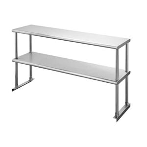 Hally Double Overshelf of Stainless Steel 12” x 48” Weight Capacity 380lb, Commercial 2 Tier Shelf for Prep & Work Table in Restaurant, Home and Kitchen