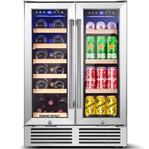 BODEGA Wine and Beverage Refrigerator, 24 Inch Dual Zone Wine Cooler, with Memory Temperature Control and 2 Safety Locks,Soft LED Light Hold 19 Bottles and 57 Cans, Built-In or Freestanding