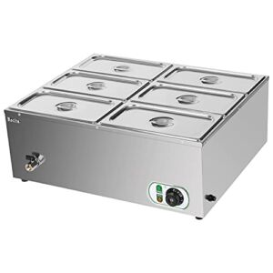 6-Pan Commercial Bain Marie Buffet Food Warmer Large Capacity 42 Quart,110V 1500W Electric Steam Table 6inch Deep Stainless Steel Countertop Food Warmer for Parties, Catering and Restaurants