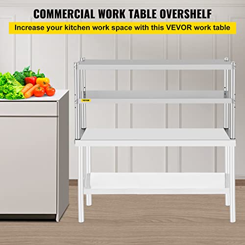 VEVOR Double Overshelf, Double Tier Stainless Steel Overshelf, 48 x 12 x 24 in Double Deck Overshelf, Height Adjustable Overshelf for Prep & Work Table in Kitchen, Restaurant | The Storepaperoomates Retail Market - Fast Affordable Shopping