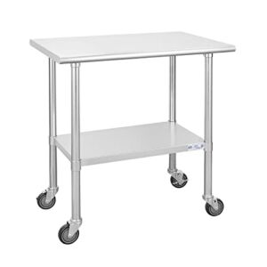 Hally Stainless Steel Table for Prep & Work 24 x 36 Inches with Caster Wheels, NSF Commercial Heavy Duty Table with Undershelf and Galvanized Legs for Restaurant, Home and Hotel
