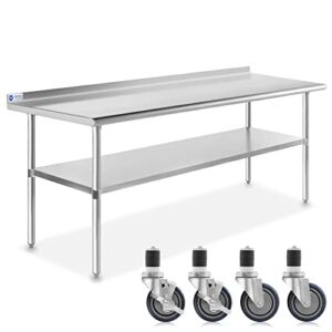 GRIDMANN Stainless Steel Table 72 in. x 30 in., NSF Commercial Kitchen Prep & Work Table w/ Backsplash and Wheels