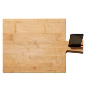 Prep + Rally Bamboo Wooden Cutting Board for Kitchen with Phone Stand, Reversible Large Wooden Chopping Board with Handle | Charcuterie | Cheese Board | Meat Board | Serving Tray |
