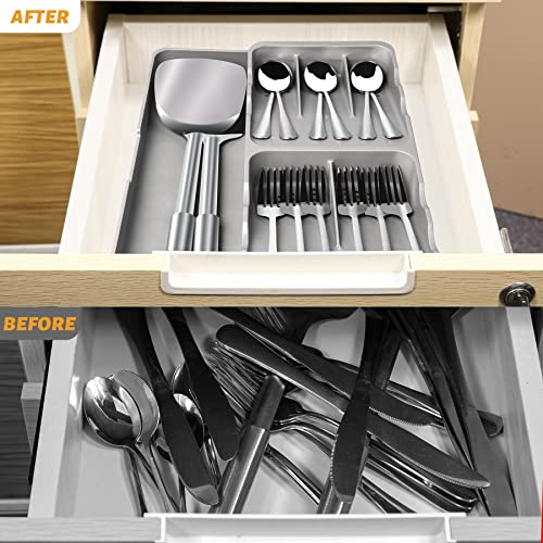 KAKUNM Expandable Utensil Organizer | Plastic Flatware Drawer Organizer, Flatware Drawer Tray for Silverware, Cutlery Holder With 6 Compartments Compact Storage Organization for Spoons Forks Knives | The Storepaperoomates Retail Market - Fast Affordable Shopping