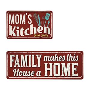 Red Kitchen Rugs Farmhouse Quotes Utensils Kitchen Mat Waterproof Floor Mats Cushioned Anti Fatigue Washable Non-Skid Standing Mats for Living Room,Laundry,Home,Set of 2, 17.3 x 28+17.3 x 47 Inch,PVC