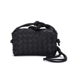 LMKIDS Small Crossbody Shoulder Bag for Women,Cellphone Bags Card Holder Wallet Purse and Hand-Woven PU leather Handbags (Black)