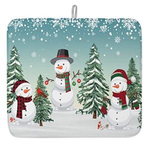 Dish Drying Mat for Kitchen Counter, Christmas Dish Mat Drying Kitchen Mat for Sink Fridge Drawer Absorbent Dishes Drainer 1pcs 18″x24″ Winter Snowman Xmas Tree Snowflakes