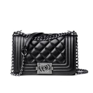 AWXZOM small Trendy quilted crossbody bags for women chain crossbody bags for women Satchel Shoulder Bags With Chain Strap Bags (small-black)