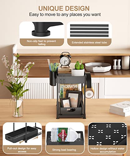 MERRYBOX Under Sink Organizers and Storage, Sliding Under Bathroom Cabinet Organizer, 2 Tier Kitchen Under Sink Organizer Pull Out Drawer with 4 Hooks, 1 Hanging Cup, 4 Non-Slip Feet, Black, 1 Pack | The Storepaperoomates Retail Market - Fast Affordable Shopping