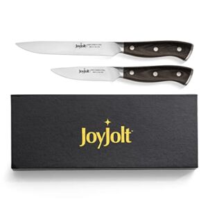 JoyJolt 2pc Kitchen Knife Set. 5.5” Utility Knife and 3.5” Paring Knife. High Carbon, x50 German Steel Tomato Knife, Magnetic Gift Boxed.