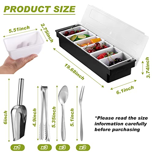 Ice Cooled Condiment Serving Container Chilled Garnish Tray Bar Caddy with 6 Compartments Stainless Steel Ice Scoop 3 Metal Mini Serving Tongs 3 Fruit Fork and 3 Spoons for Food Home Party Kitchen | The Storepaperoomates Retail Market - Fast Affordable Shopping