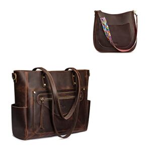 S-ZONE Women Large Leather Tote Handbag Crossbody Shoulder Bag Bundle with Retro Leather Hobo Purse