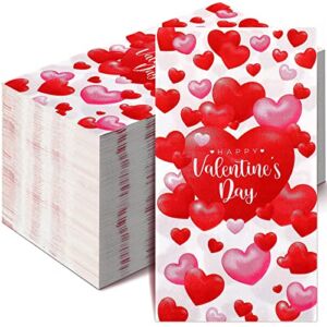 100 Pcs Valentine’s Day Napkins Heart Print Paper Guest Towels 3 Ply Disposable Luncheon Napkins Beverage Cocktail Guest Napkins for Home Kitchen Dinner Bathroom Valentine Party Supplies Decorations