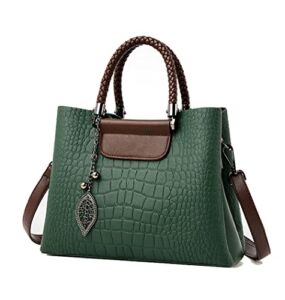 Fashion Large Leather Satchel Handbag for Women Top Handle Crossbody Bag Ladies Crocodile Shoulder Purse Tote (Green)