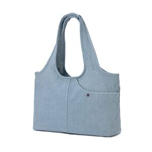 Denim Bag for Women, Large crossbody Bag 15.6 Inch Retro Bag Casual Canvas Bag Lightweight Tote Bag for Office Travel School