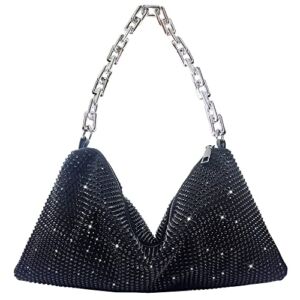 VINMEN Women’s Diamond Evening Bag Sparkly Handbag Rhinestone Bling Purse (Black)