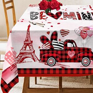 Hexagram Valentines Tablecloth, Valentines Table Cloth Rectangle 60×84 inch, Be Mine Truck Kitchen Valentines Decorations for Home,Dinner,Party Happy Valentines Day Decor
